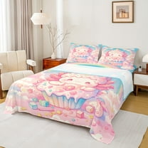 Manfei Girly Cake Axolotl Twin Sheet Sets, Kawaii Cartoon Animal Twin Fitted Sheet, Dreamy Sky Rainbow Flat Sheet, Super Cozy Room Decor, 3-Piece