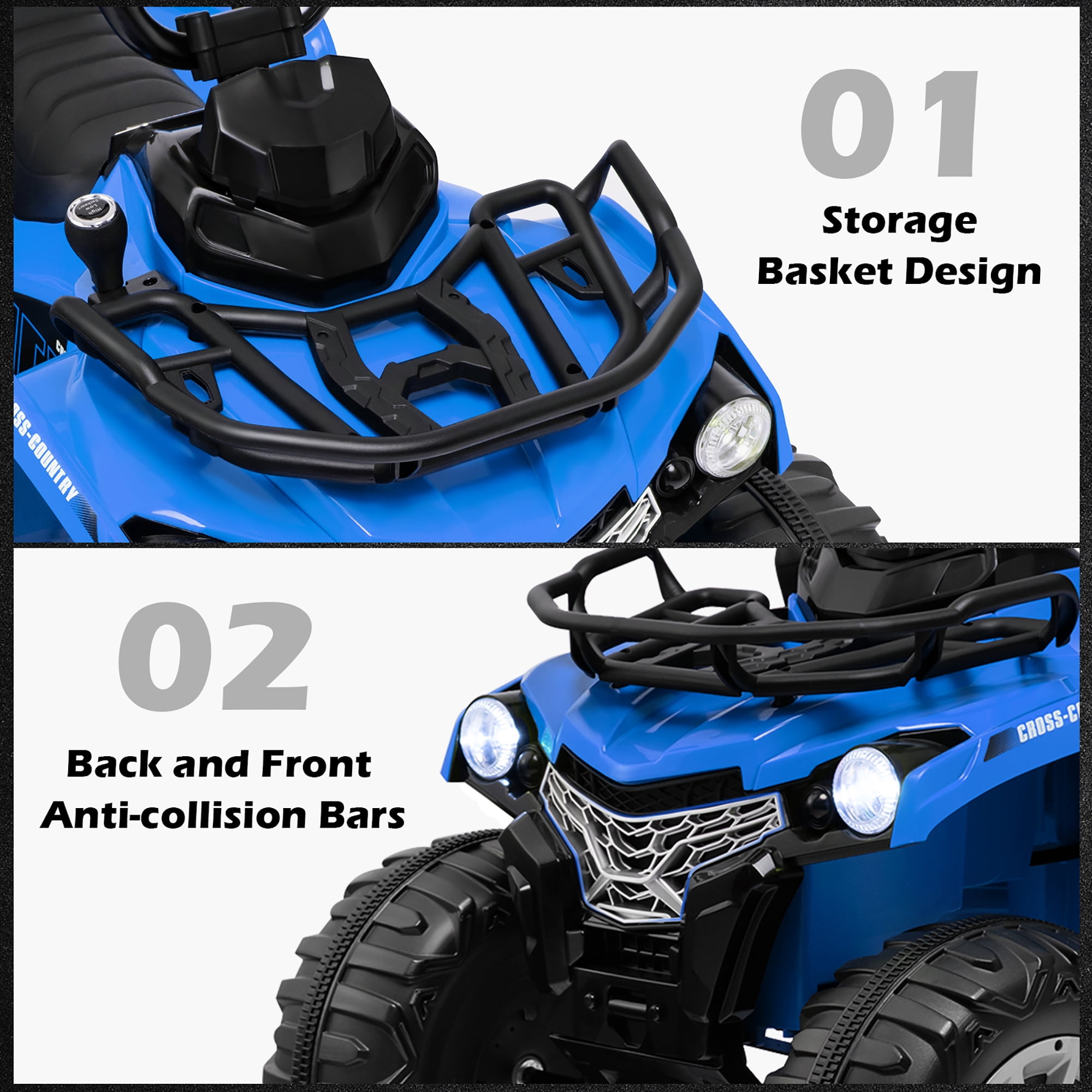 Costway 12V Kids Ride On ATV Electric 4-Wheeler Quad 2 Speeds with Mp3 & Headlights Blue