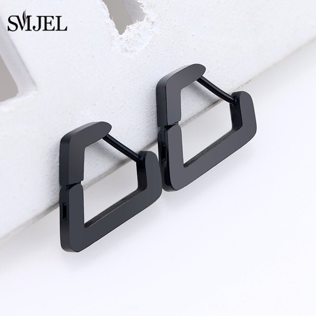 Pendientes geométricos con personalidad para hombre y mujer, aretes de aro con forma de corazón y estrella cuadrada, triángulo negro, joyería de acero inoxidable para Piercing