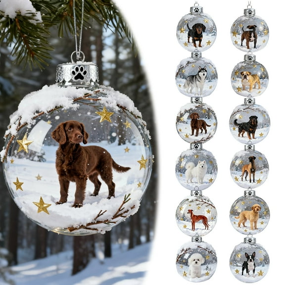 12 Styles Dog Christmas Ornaments Set, 2D Acrylic Shatterproof Dog Theme Decor for Christmas Tree & Dog Lovers (B)