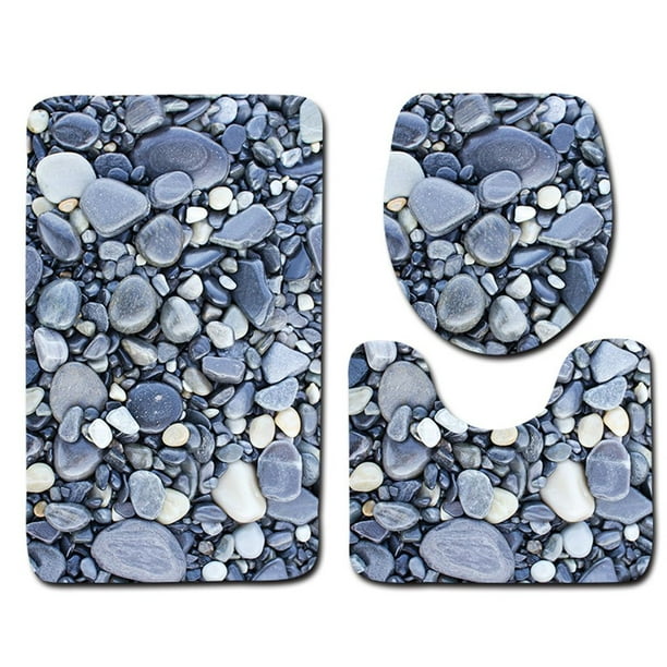 Juego de alfombras de baño con estampado de piedra 3D, alfombrillas de baño antideslizantes, alfombrillas decorativas para asiento de inodoro, alfombra 3 piezas seitruly JJ25267-03