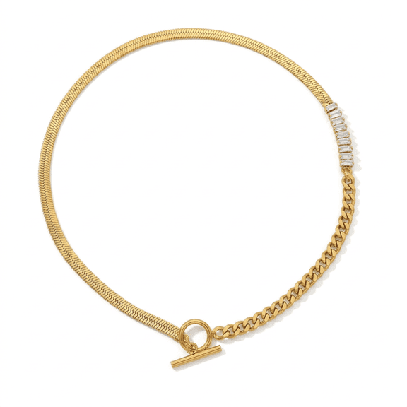 LAPRECIEUZ DE ARTHES JEWELRY 18K Yellow Gold-Filled Buckle Cuban Link and Snake Chain for Women 16"