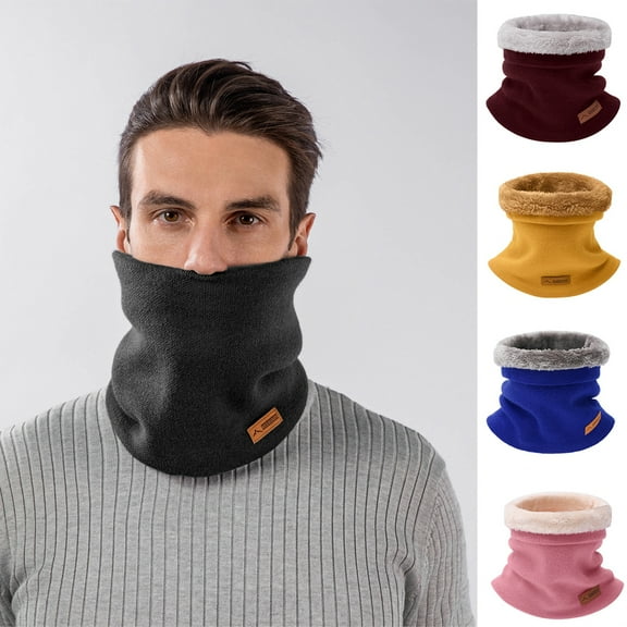 D-GROEE Soft Fabric Neck Warmer Winter Neck Gaiter for Women Men Solid Color Circle Loop Scarf with Thick Artificial Fleece Lining