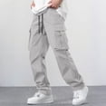 thumbnail image 2 of BRGZLK Men's Casual Cargo Pants Solid Color Button Workout Joggers Stretch Sweatpants Hiking Drawstring Tactical Pants with Multi Pockets, 2 of 7