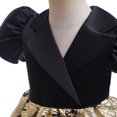 thumbnail image 3 of Robes Adolescentes Fête Jacquard Col à Revers Manches Bouffantes Mode Décontractée Robe de Demoiselle d'Honneur Noire 2-3 Ans, 3 of 3