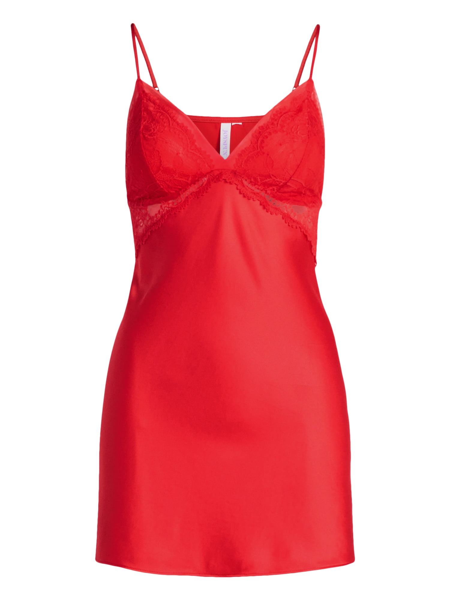 Joyspun Women’s Lace Trim Satin Valentine's Day Chemise, Sizes S-3X