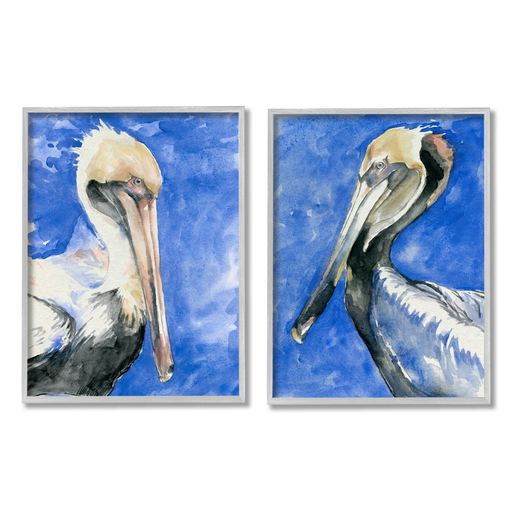 Stupell Industries Nautical Pelican Birds Portrait Nature Animal Painting Painting Gray Framed Art Print Wall Art, Set of 2, Design by Jennifer Paxton Parker