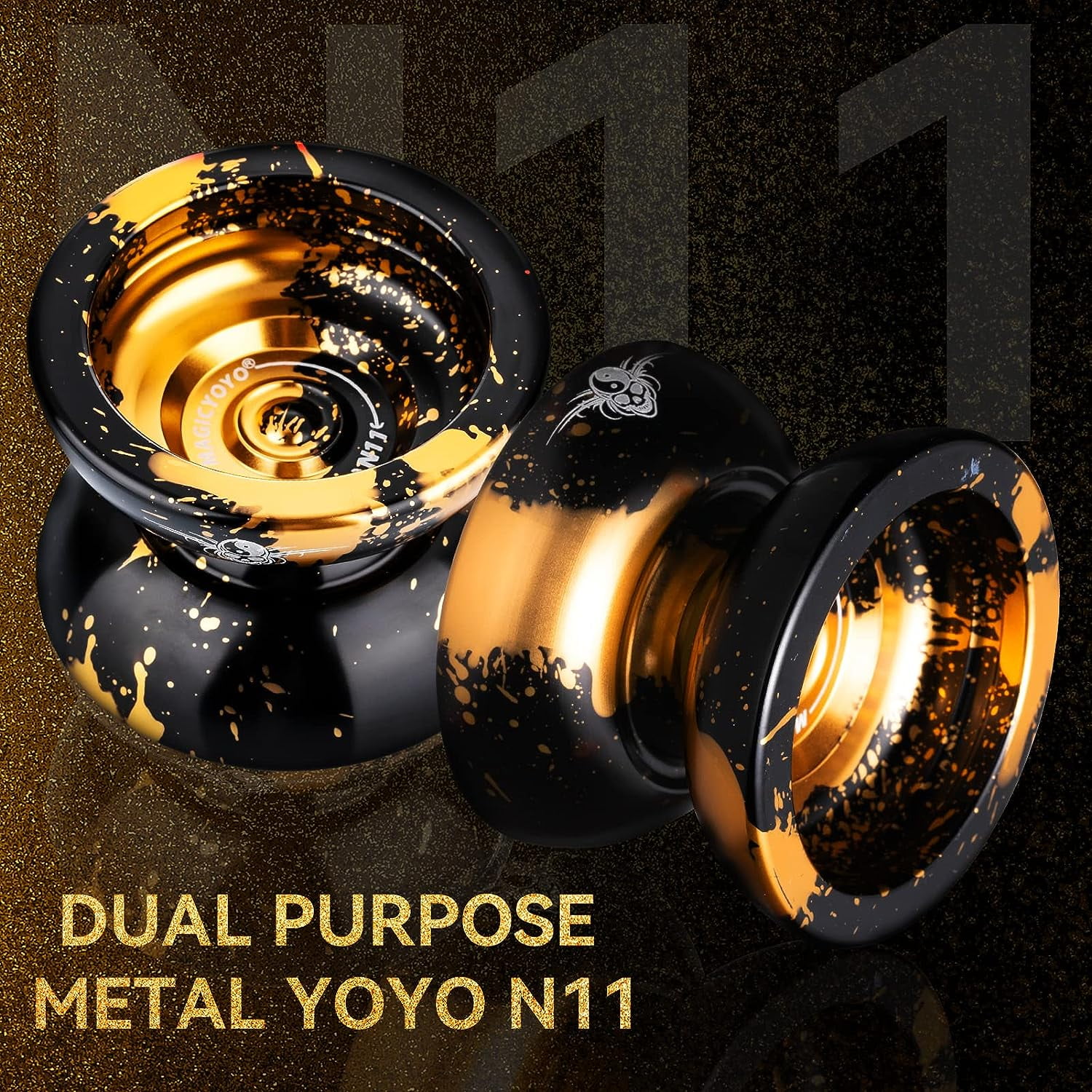 Magicyoyo Professional Yoyo N11 Black Golden, Unresponsive Metal Yoyo for Kids and Advanced