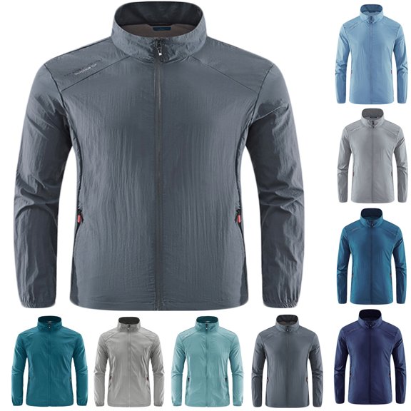 VBVC Men's Lightweight Stand Collar Windbreaker Jacket,Full Zip Breathable Outdoor Hiking Running Top For Men,Green,M-5XL