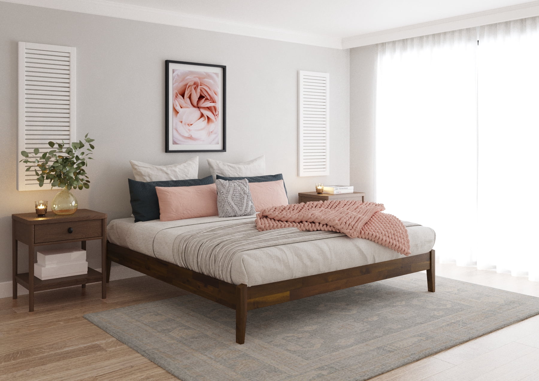Bme Dinkee 15 Inch Signature Bed Frame Without Headboard - Modern & Minimalist Style with Acacia Wood - 12 Strong Wood Slat Support - Easy Assembly - No Box Spring Needed (Dark Chocolate, King)