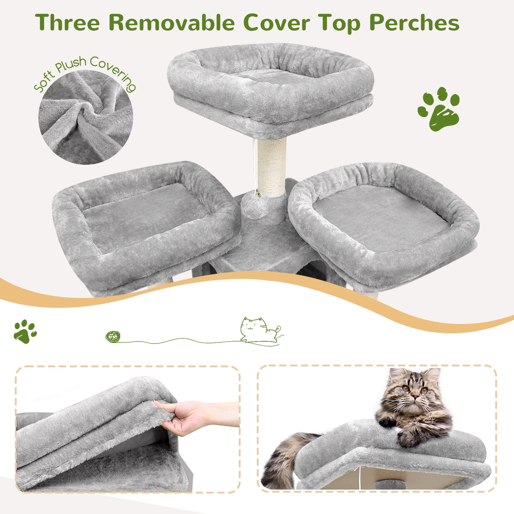 Globlazer 83'' Multi-Level Large Cat Tree Tower for Indoor Cats with Sisal Scratching Post, Hammock & 2 Condos,Light Gray Globlazer 83'' Multi-Level Large Cat Tree Tower for Indoor Cats with Sisal Scratching Post, Hammock & 2 Condos,Light Gray - Image 3