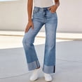 thumbnail image 4 of ClodeEU Women's High Waisted Cuffed Wide Leg Jeans with Distressed Patchwork ,Fashion Denim Pants Blue,Womens Plus L, 4 of 6