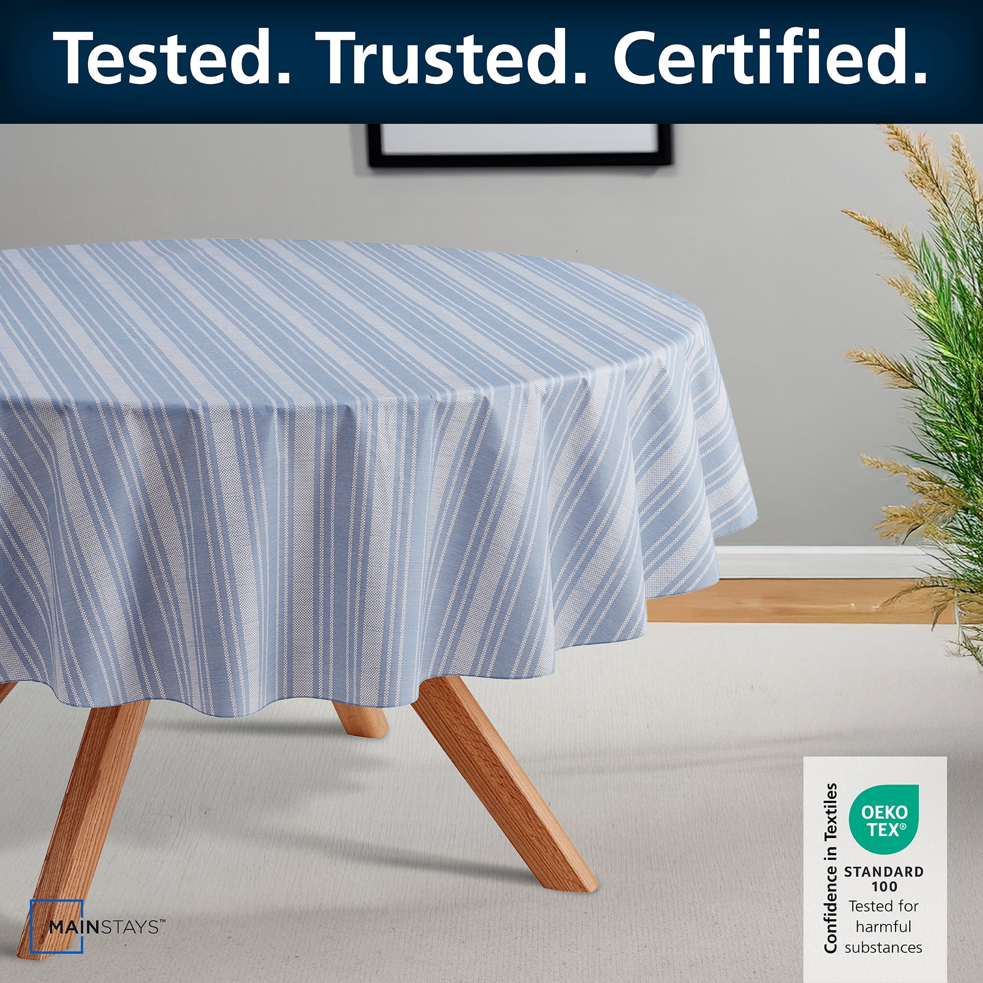 (2 pack) Mainstays PEVA Indoor & Outdoor Tablecloth, 70 in Round, Saville Blue Stripe