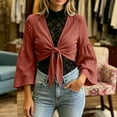 thumbnail image 6 of Cmfcve Women's Tie Front Crop Cardigans Long Bell Sleeve Cotton Linen Shrugs Casual Summer Beach Cover Ups, 6 of 7