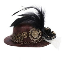 ZPAQI Women Halloween Gothic Mini Top Hat Steampunk Gears Chain Feather Flower Fascinator Hair Clip Victorian Cosplay Costume