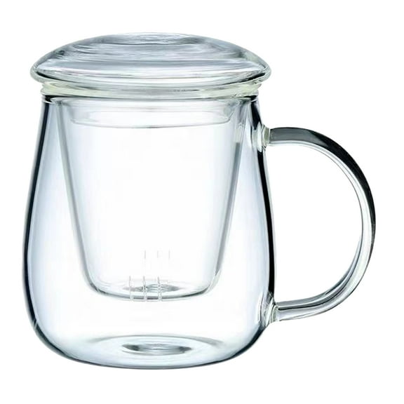 QUMONIN Double Wall Glass Tea Mug with Infuser Lid - 300ml