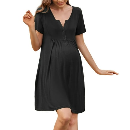 

Tiqkatyck Fall Clothes for Women 2023 Women s Solid Color Short Sleeve Maternity Pajamas Nursing Dresses Casual Dresses Fall Dresses for Women 2023 Black