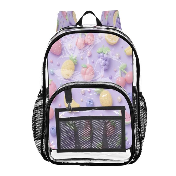 PVC Transparent Backpacks Clear Backpack for Travel and Outings Colorful Fruit Patterns