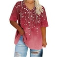 thumbnail image 4 of Staron Summer T-Shirts for Women Plus Size V-Neck Casual Vintage Print Short Sleeve Loose Basic Tee, Red 4XL, 4 of 5