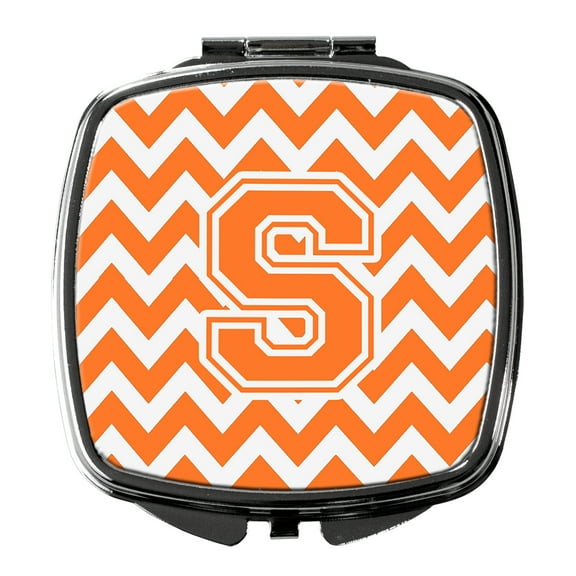 Letter S Chevron Orange and White Compact Mirror CJ1046-SSCM