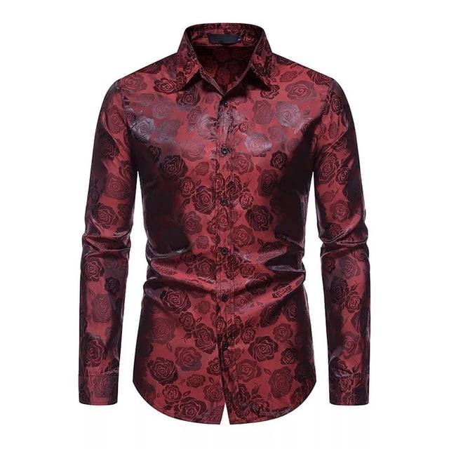 Camisa Formal Manga Larga Con Estampado Floral Para Hombre