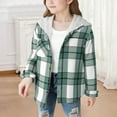 thumbnail image 2 of MEZZALL Girls Hooded Plaid Shirt Jacket Long Sleeve Casual Loose Fit Outerwear Solid Color Kids Comfort Versatile Everyday Wear With Classic Design Children Fashion Play Coats Breathable Streetwear, 2 of 5