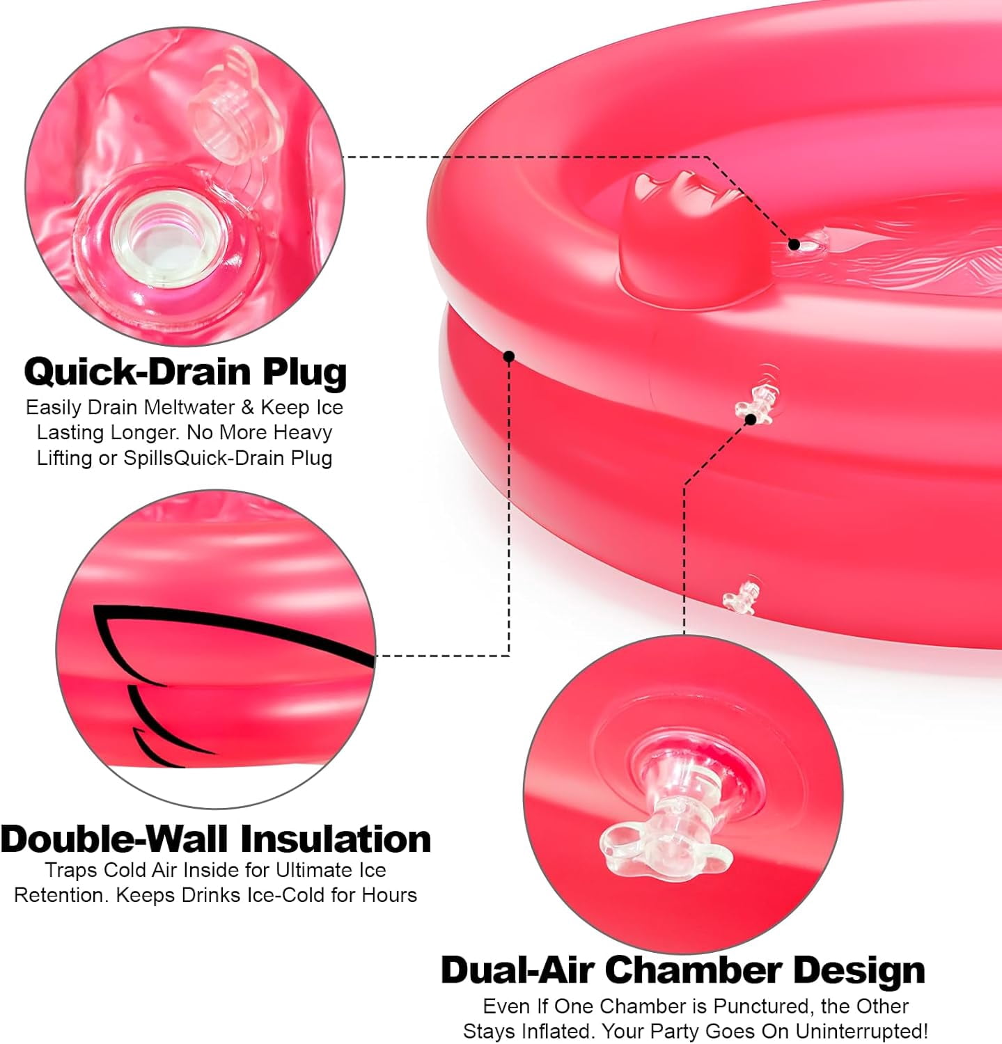DEA Inflatable Flamingo Cooler 130+Cans Large Capacity, Bottom Quick-Drain,Luau Party Decor,Flamingo Pool Party Decorations, Beach Hawaiian Birthday Party Supplies Tropical Themed Summer Drink Cooler