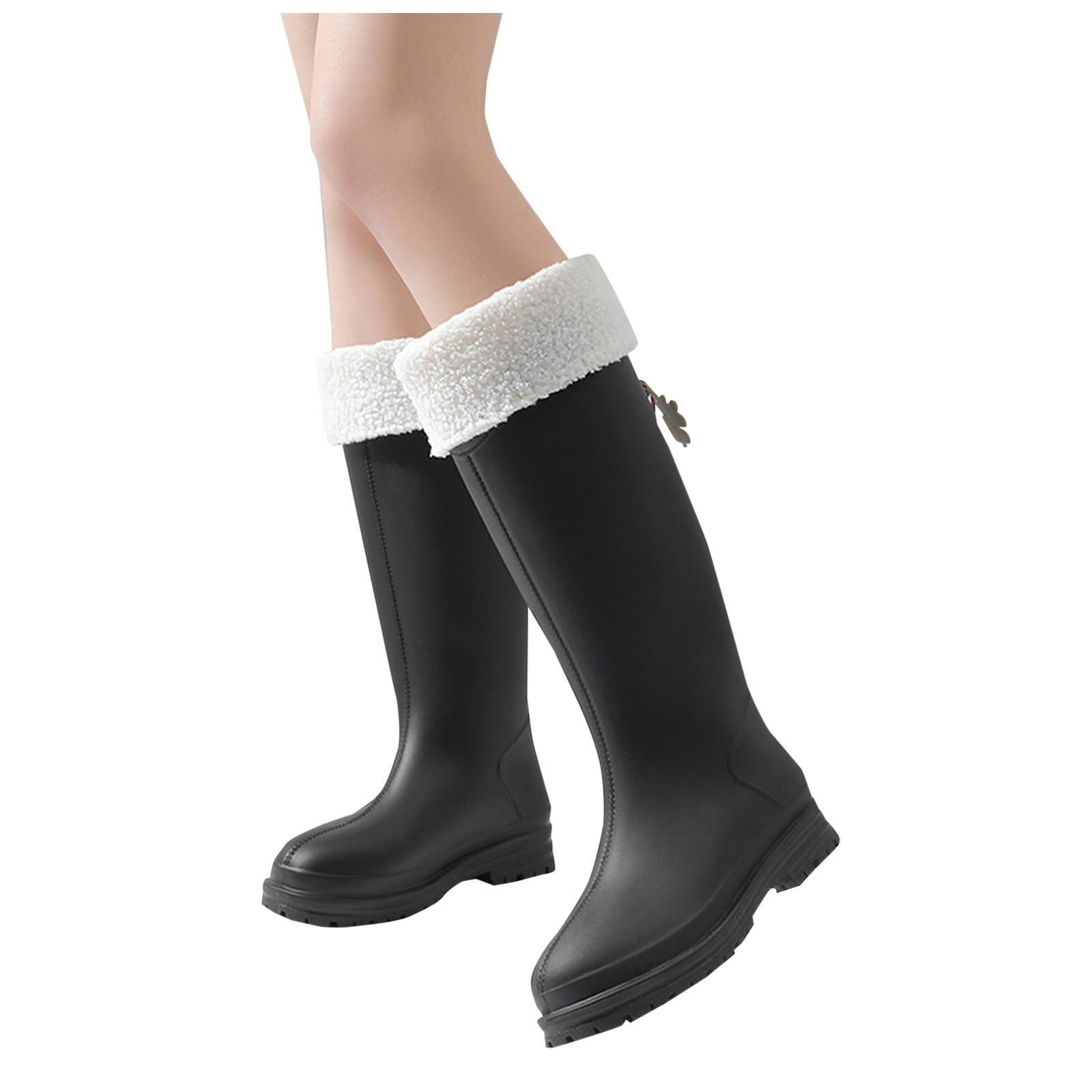 IUJSOY Knee High Rain Boots Women Fashion Plush Waterproof Chelsea Boot Outdoor Mud Garden Shoes