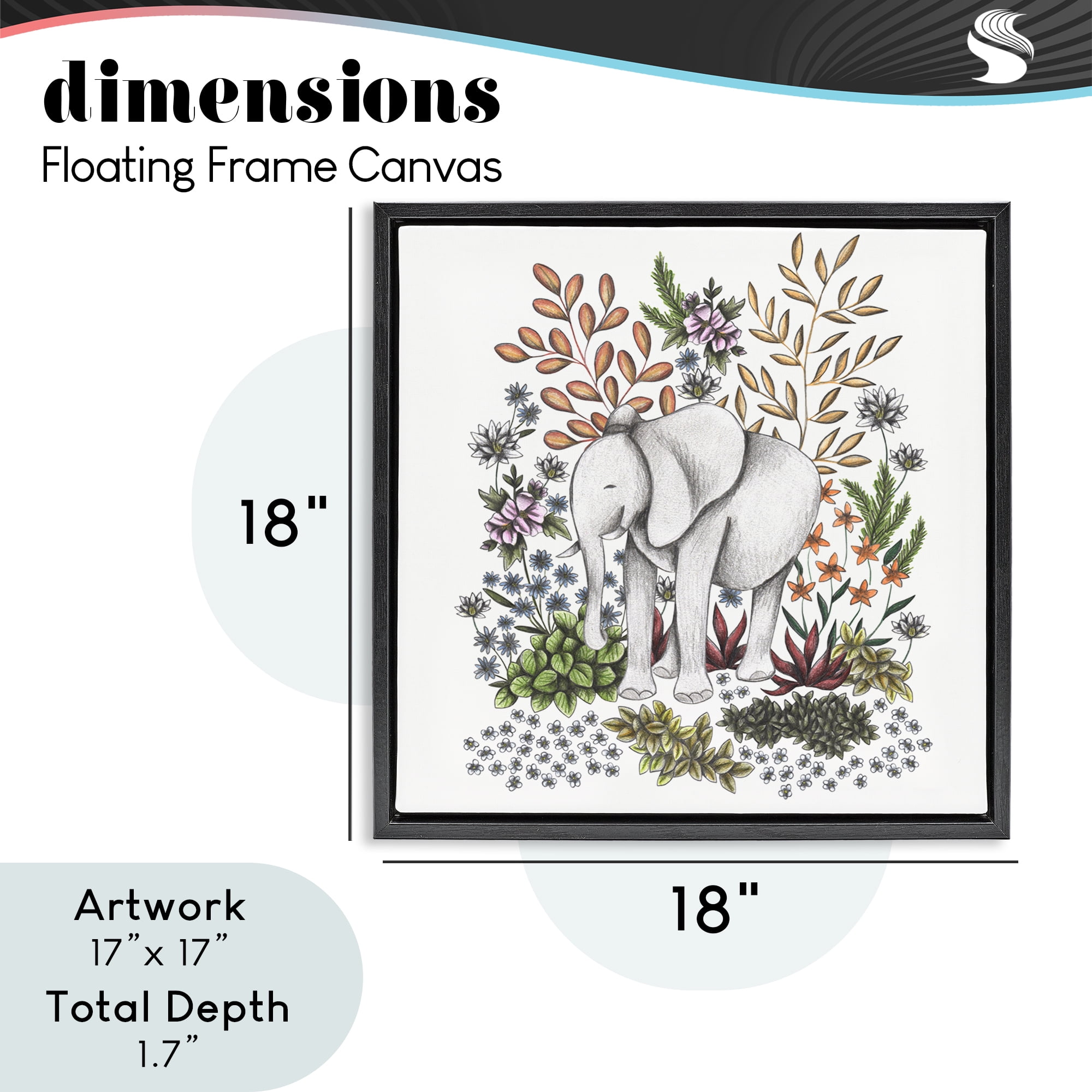 Jungle Wildlife Elephant Black Framed Floater Canvas Wall Art, design by Cecilia Battaini