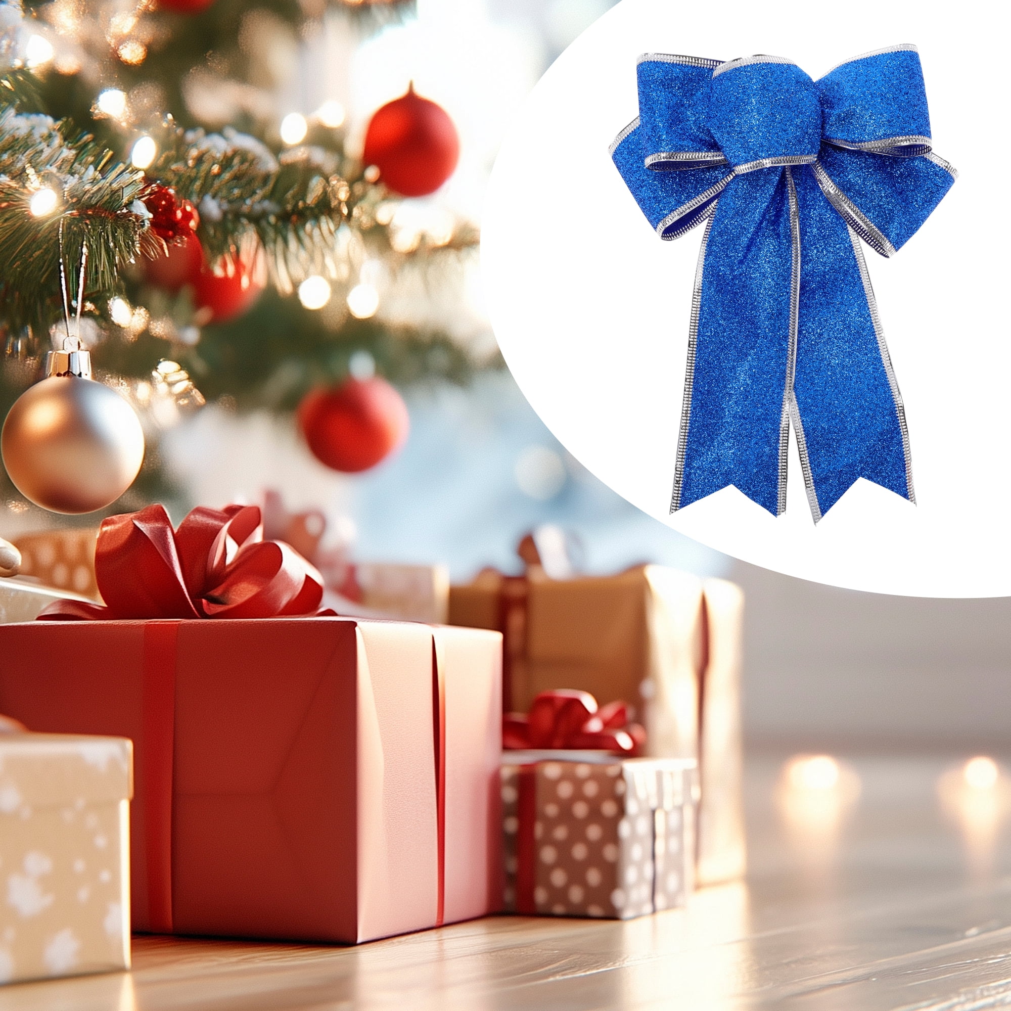 Unique Bargains 2Pcs Fabric Gift Bow Decoration 7.09"x9.06" Silver Tone Blue