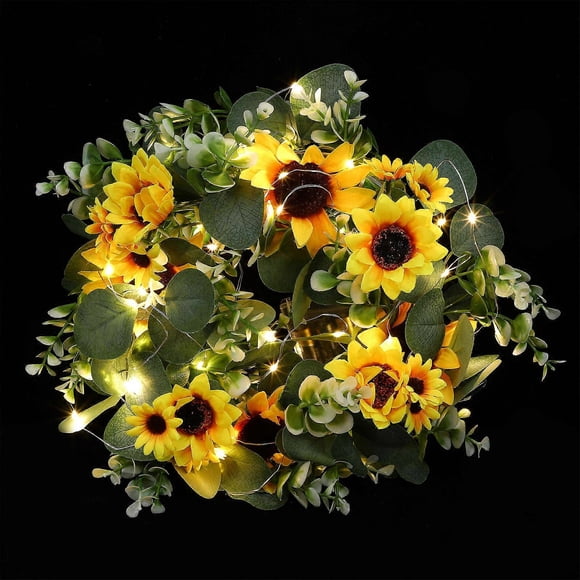 Yellow Sunflower Garland with Lights for Decor Plastic Wreath Lasting Vines 1Pc