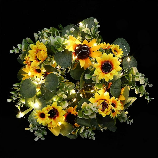 Yellow Sunflower Garland with Lights for Decor Plastic Wreath Lasting Vines 1Pc