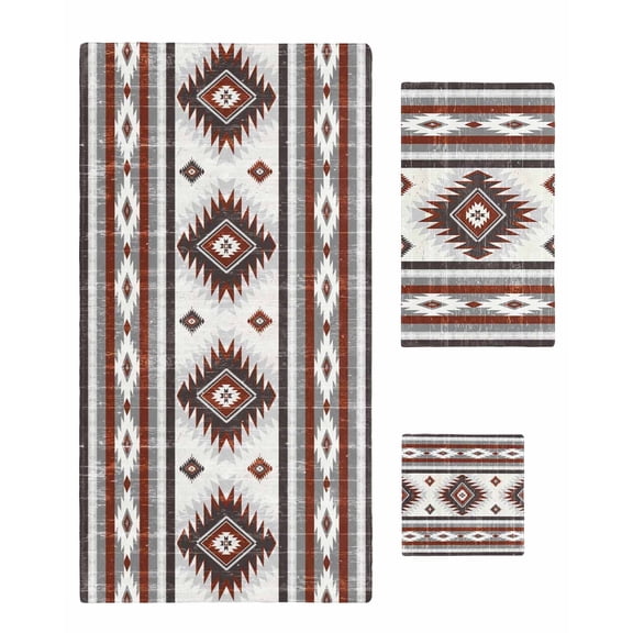 Red Boho Bath Towels for Bathroom Set,Luxury Microfiber Towels Gifts for Women,Quick Dry Beach Kitchen Hand Hair Face Towel and Dish Washcloth,Southwestern Ethnic Aztec Retro Geometric Towels Set