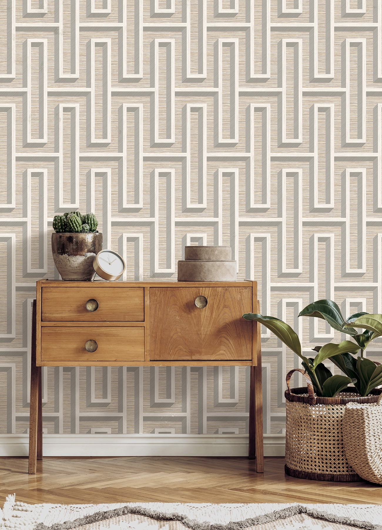 Advantage Henley Wheat Geometric Grasscloth Wallpaper