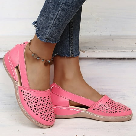

50% off Summer! TMOYZQ Wedge Sandals for Women Summer Closed Round Toe Roman Sandals with Arch Support Casual Outdoor Walking Sandals Lightweight Slip On Shoes