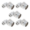 thumbnail image 1 of Conectores de aire de empuje únicos Bargains 1/4" 90 grados unión rápida de línea de aire plástico cobre niquelado 1/2"NPT 5 piezas tono blanco plateado, 1 of 7