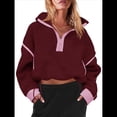 thumbnail image 1 of Sudadera de Mujer con Media Cremallera, Suave y Extragrande, con Bolsillos, Cálida y Afelpada. Rojo S, 1 of 8