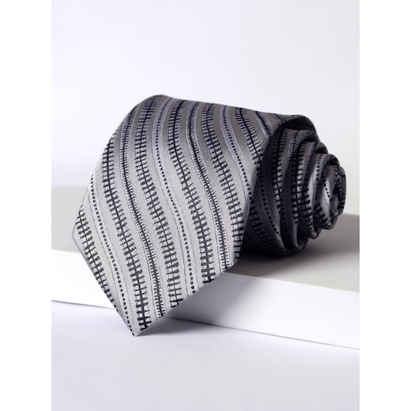 Yongchuantie Men's Silver Grey Curved Pattern Tie Hand Knot 8CM Wide Tie Gift Box