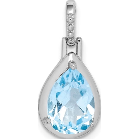 Sterling Silver Rhodium-Plated Blue Topaz Teardrop Pendant Made In Thailand qp5117