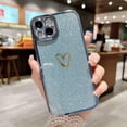 thumbnail image 4 of Compatible with iPhone 13 Glitter Plating Love Heart Case, Cute Luxury Electroplated Bling Sparkly Shiny Case for Women Girls Soft TPU Shockproof Camera Protective Back Cover - Light Blue, 4 of 11