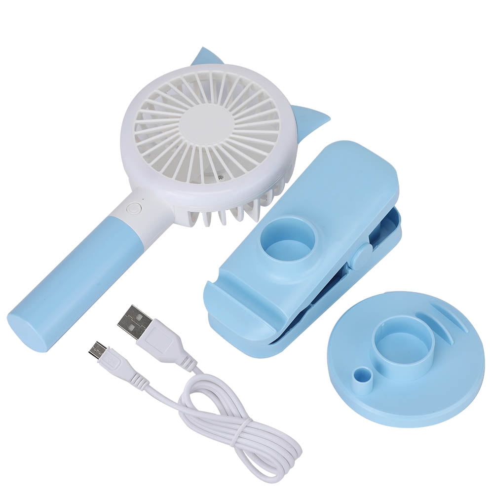 Portable Handheld & Desktop Cooling Fan with Integrated LED Lamp, USB Rechargeable