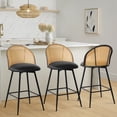 thumbnail image 2 of ANMINY Rattan Swivel Bar Stools, 26" Counter Height Set of 3, Upholstered Chairs Barstools with Full Back and Metal Legs Modern PU Fabric Seat for Kitchen Island, 2 of 10