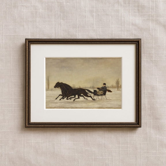 Vintage Horse And Sleigh Christmas Wall Art Cottage Core Farmhouse Winter Landscape Art Rustic Horse Christmas Prints Holiday Decor