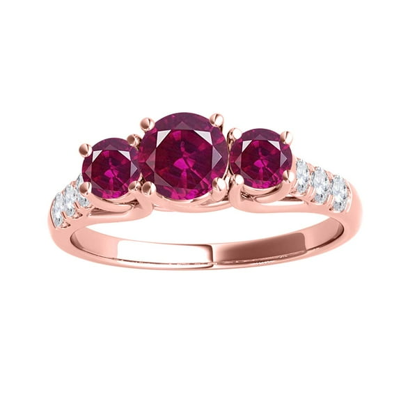 Mauli Jewels Rings for Women 2 Carat Diamond And Round Shaped Created Ruby Ring 4-prong 10K Rose Gold
