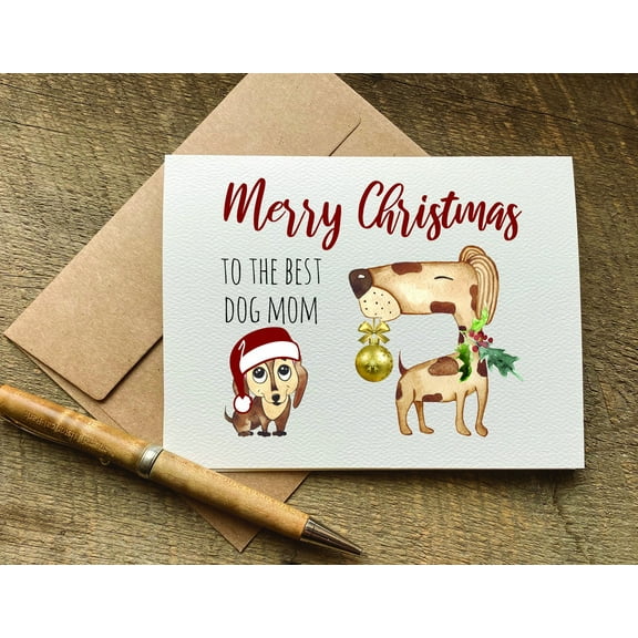 Merry Christmas Card for Dog Mom – Adorable Dog Illustrations with Heartfelt Message – Perfect Holiday Greeting – Envelope Included, Blank Inside