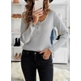 thumbnail image 4 of Asyoly Women Lace Patchwork Sweaters Scoop Neck Long Sleeve Solid Color Button Knitted Pullover Slim Sexy Jumper Elegant Tops, 4 of 6