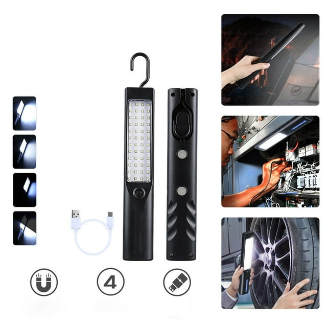 Lampe de Travail Magnétique Rechargeable 2000mAh 48 LED Portable Antichoc Lampe d'Urgence USB Outil de Réparation Auto pour Camping Extérieur Garage Atelier