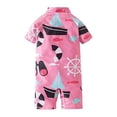 thumbnail image 3 of Styles I Love Little Girls Nautical Print One-Piece Rash Guard Swimsuit with Sun Hat 2pcs Pink Bathing Suit Beach Swimwear, 3 of 5