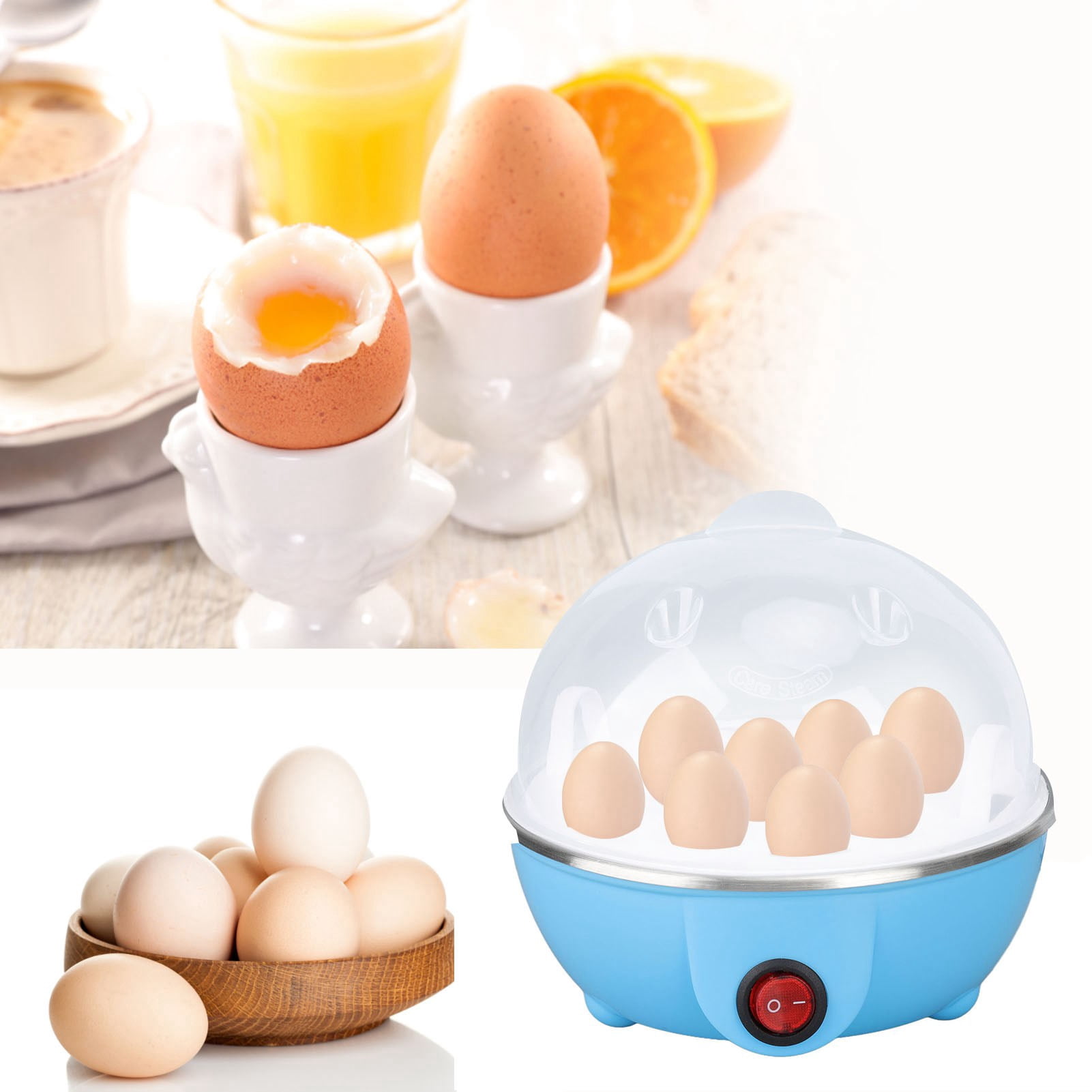 Egg cooker, egg cookware, up to 7 large boiled eggs, anti-drying, automatic power-off, egg heating plate, egg cookware PP, stainless steel material