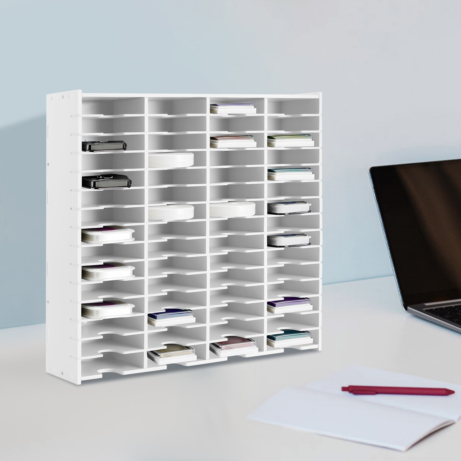 60-Slot PVC Sheet Storage Holder Stamp Pad Organizer Ink Pad Storage Rack White
